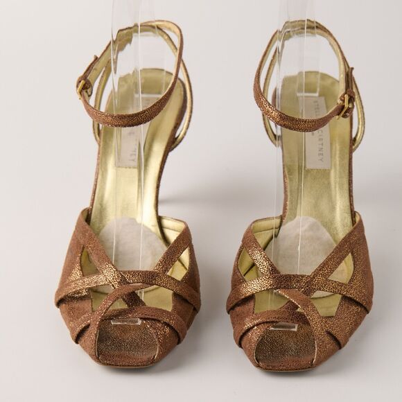 Stella McCartney Bronze Glitter Strappy Heels Sz 9.5 / 40 IT Evening Wedding Y2K - Picture 3 of 10